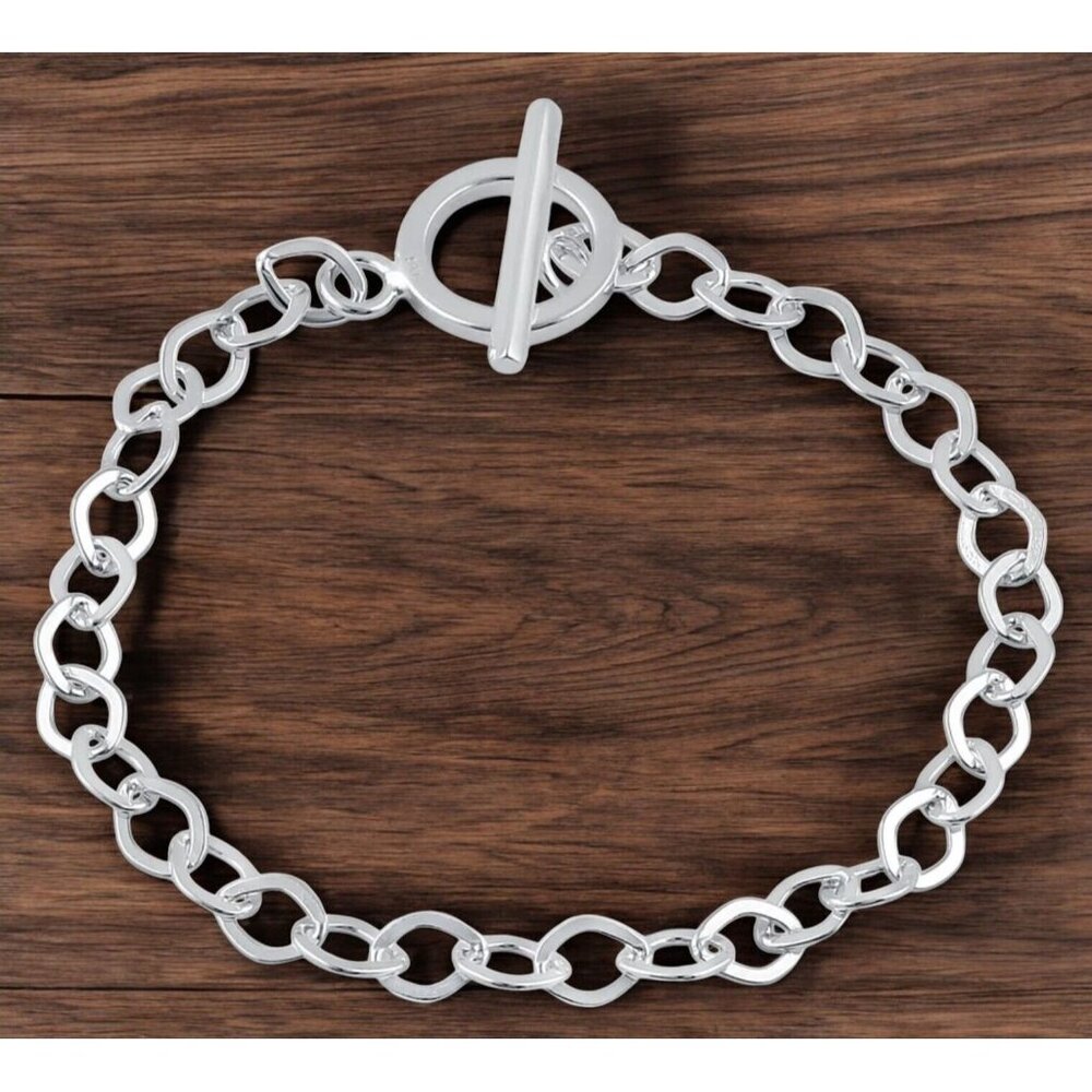 NEW 925 Sterling Silver Chain Large Link Polished Bracelet 7.5 inches - Picture 2 of 3